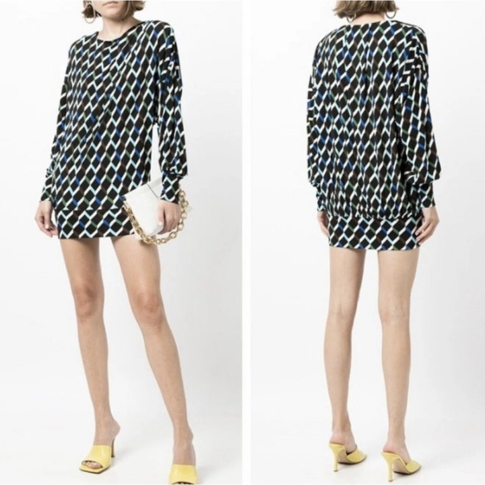 DVF Reese Geometric Oversized Matte Stretch Jersey Tunic Dress Size Small